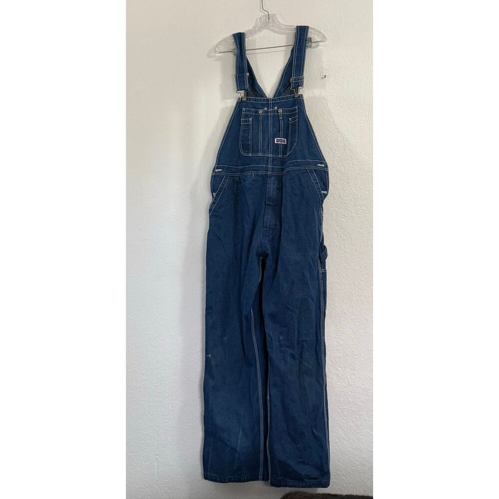 BIG SMITH Blue Denim Cotton Farm Work Carpenter Fall OVERALLS Mens Size 38 x 32